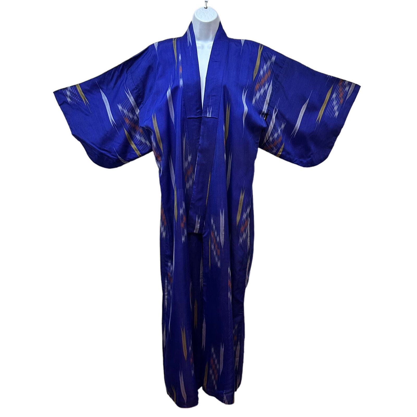 Japanese Yukata Kimono Robe 60” Purple Ikat Silk? Vibrant Purple Cotton Lining